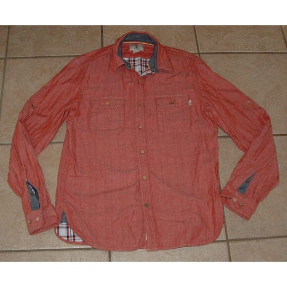 Mens Sz Medium Slim Fit Rusty Brown Button Up Lined Cotton Shirt TIMBERLAND - Picture 1 of 4